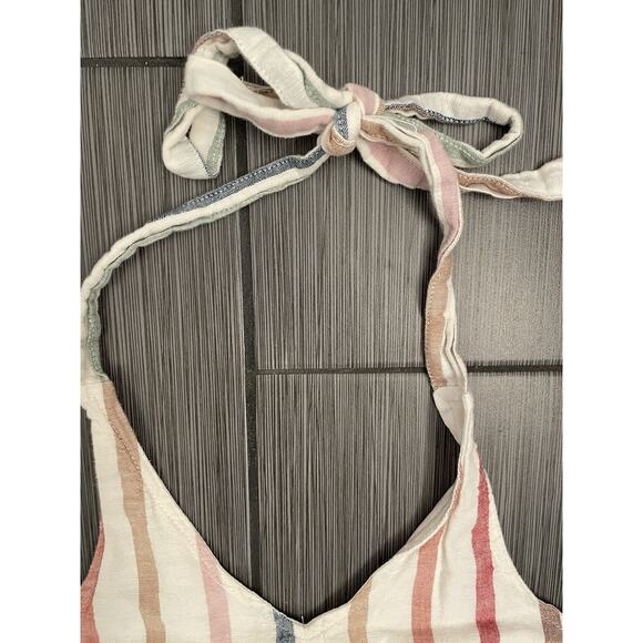 American Eagle Womens Halter Stripe Tiered Multicolor Dress Linen Blend Size Med - Picture 2 of 5